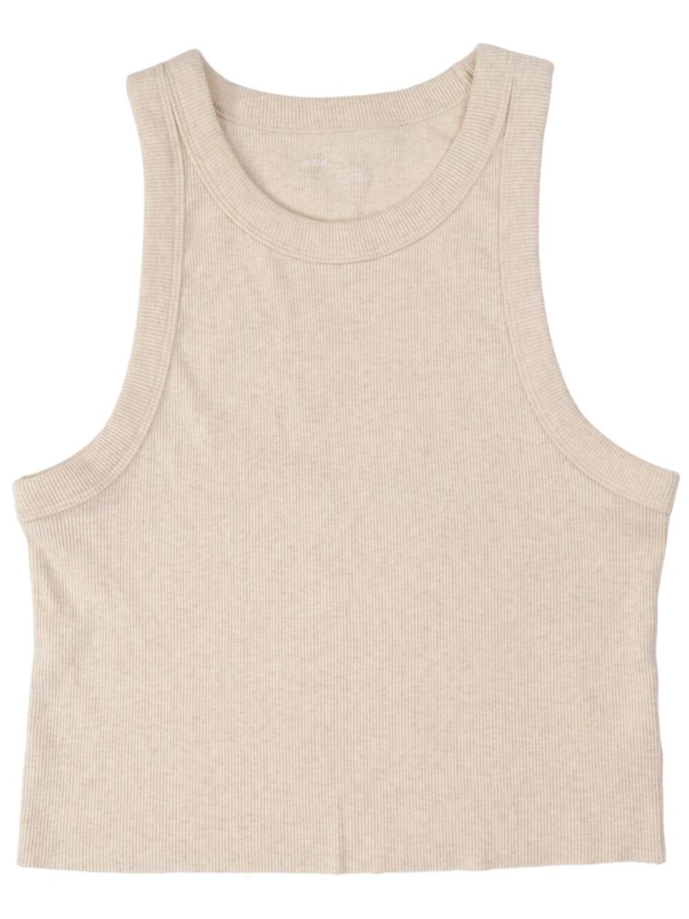 Aerie Cream Ribbed Cropped Tank Top High Neck Stretch Cotton Size XL